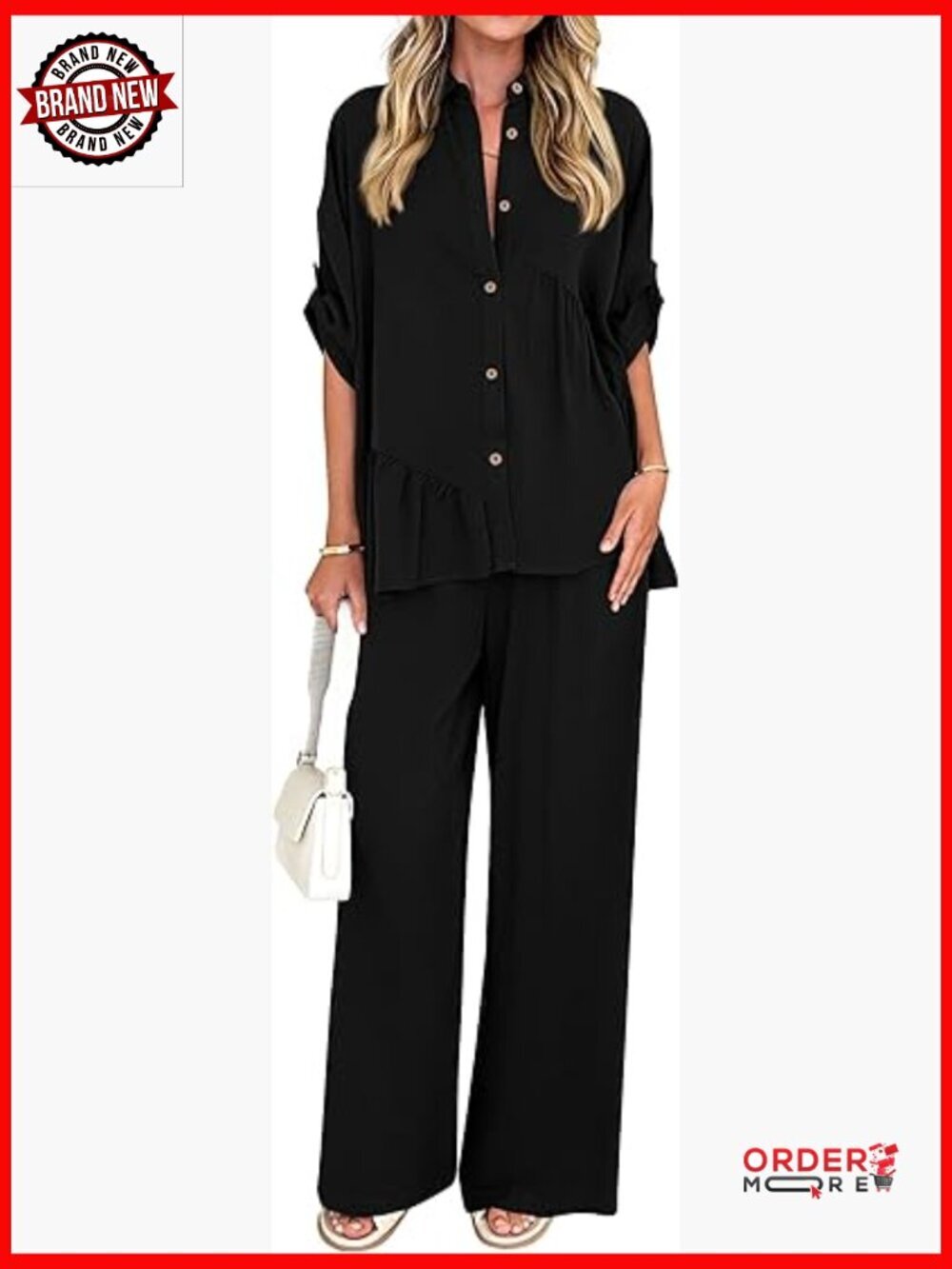 Two Piece Set Button Down Shirt Wide Leg Pants Lounge Set Oversized